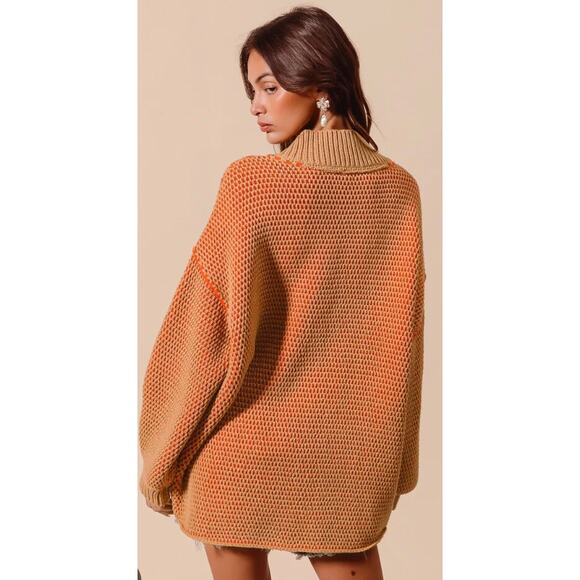 Free people orange tan v neck oversized sweater - Picture 7 of 8